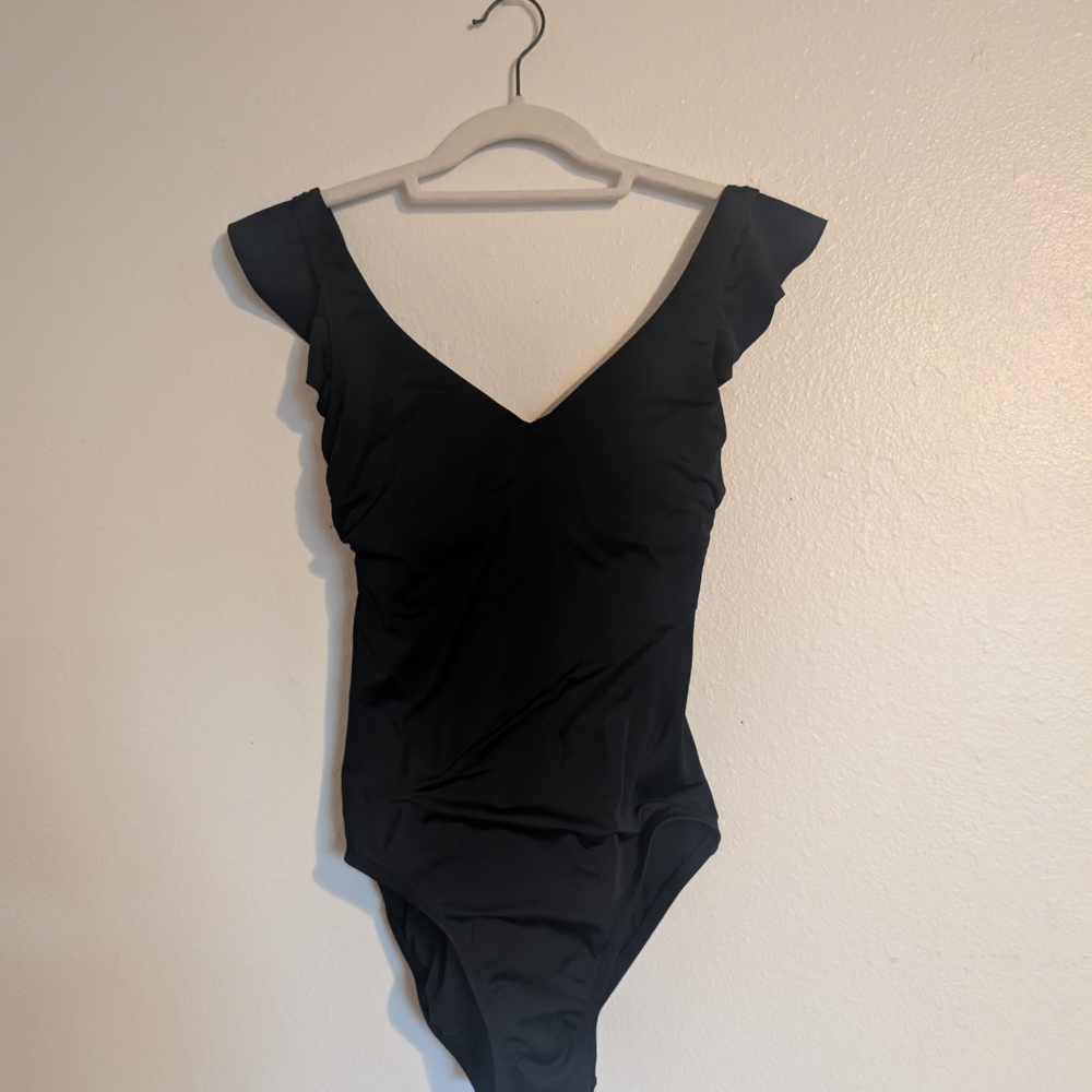 Black Ruffle Sleeve Swimsuit